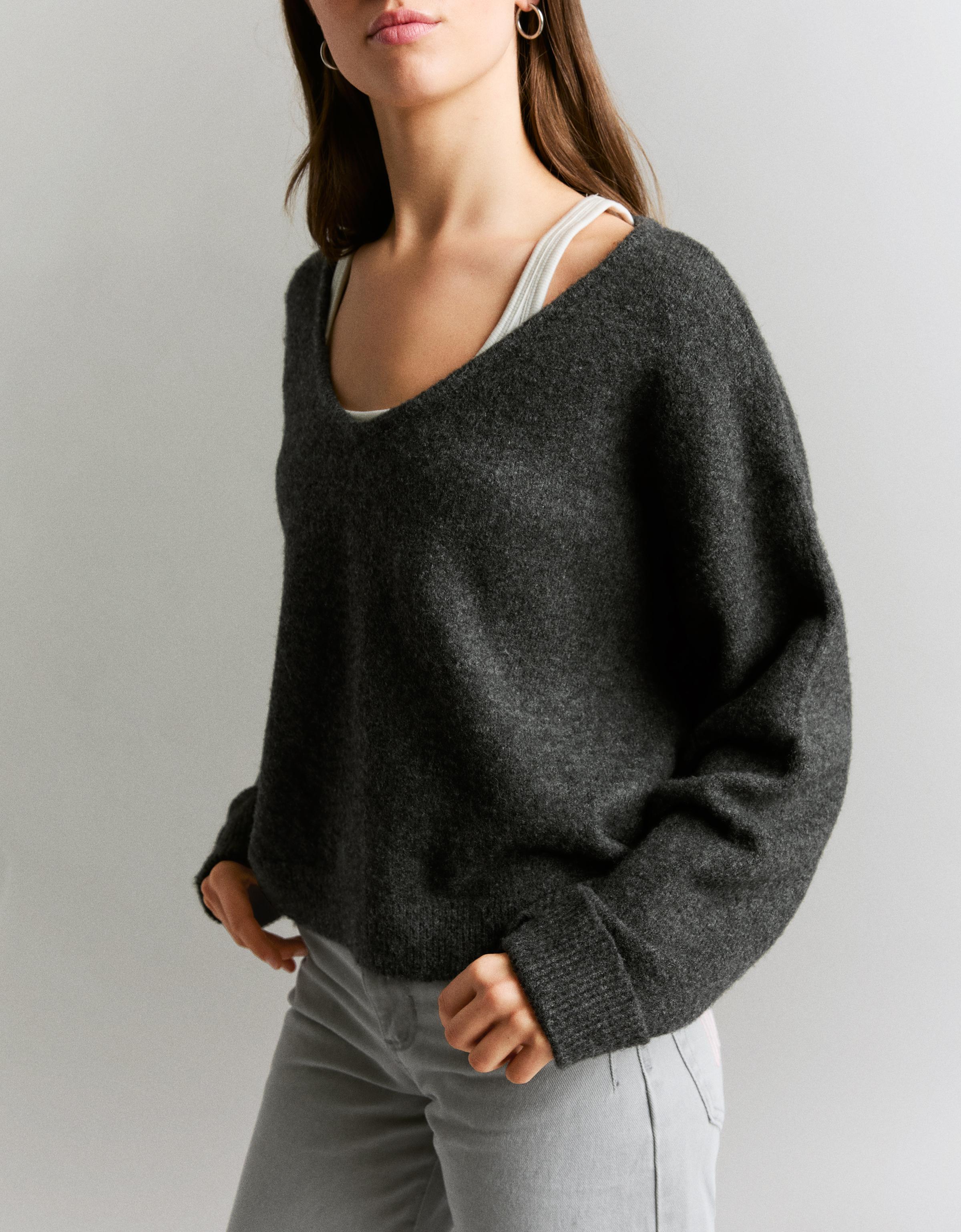 V yaka yumuşak dokulu kazak - Görsel 32