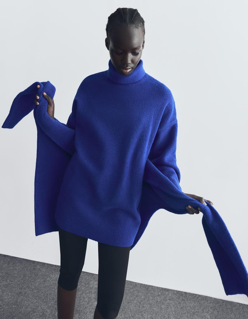 Pull à col montant oversize-Bleu