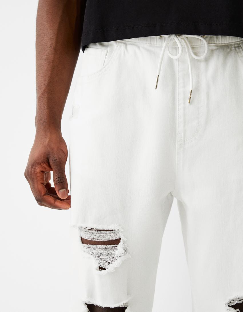 Ripped jogger jeans-White-5