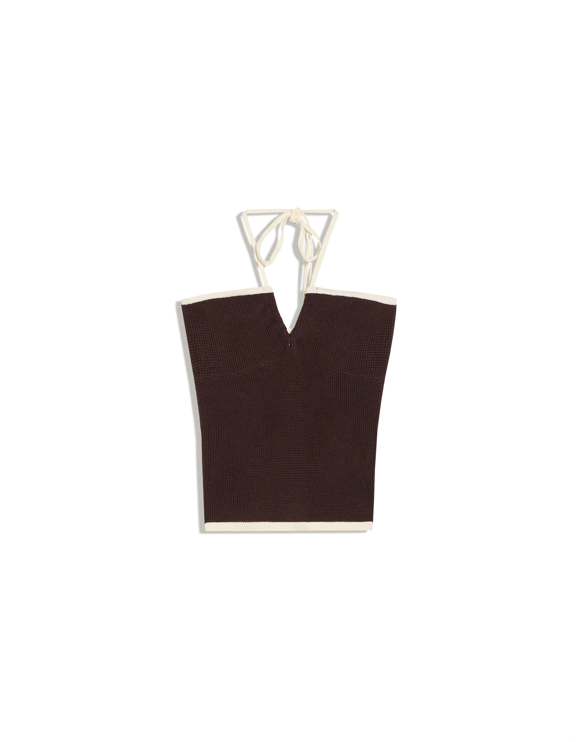 Contrast bandeau knit top — Brown