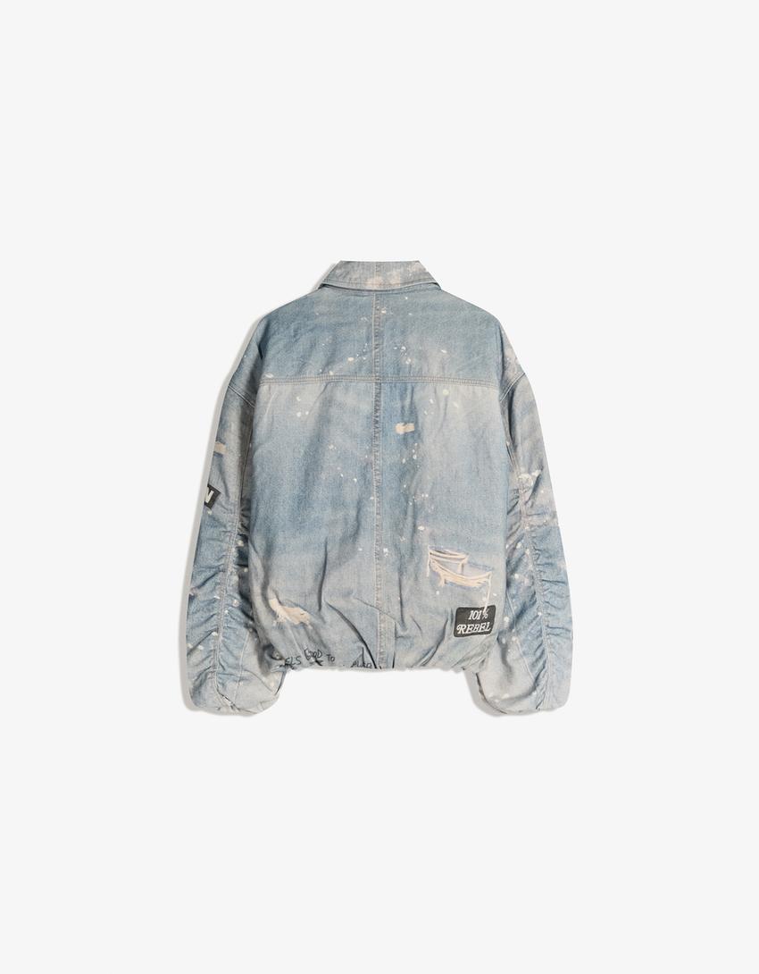 Blusão denim estampado-Azul lavado