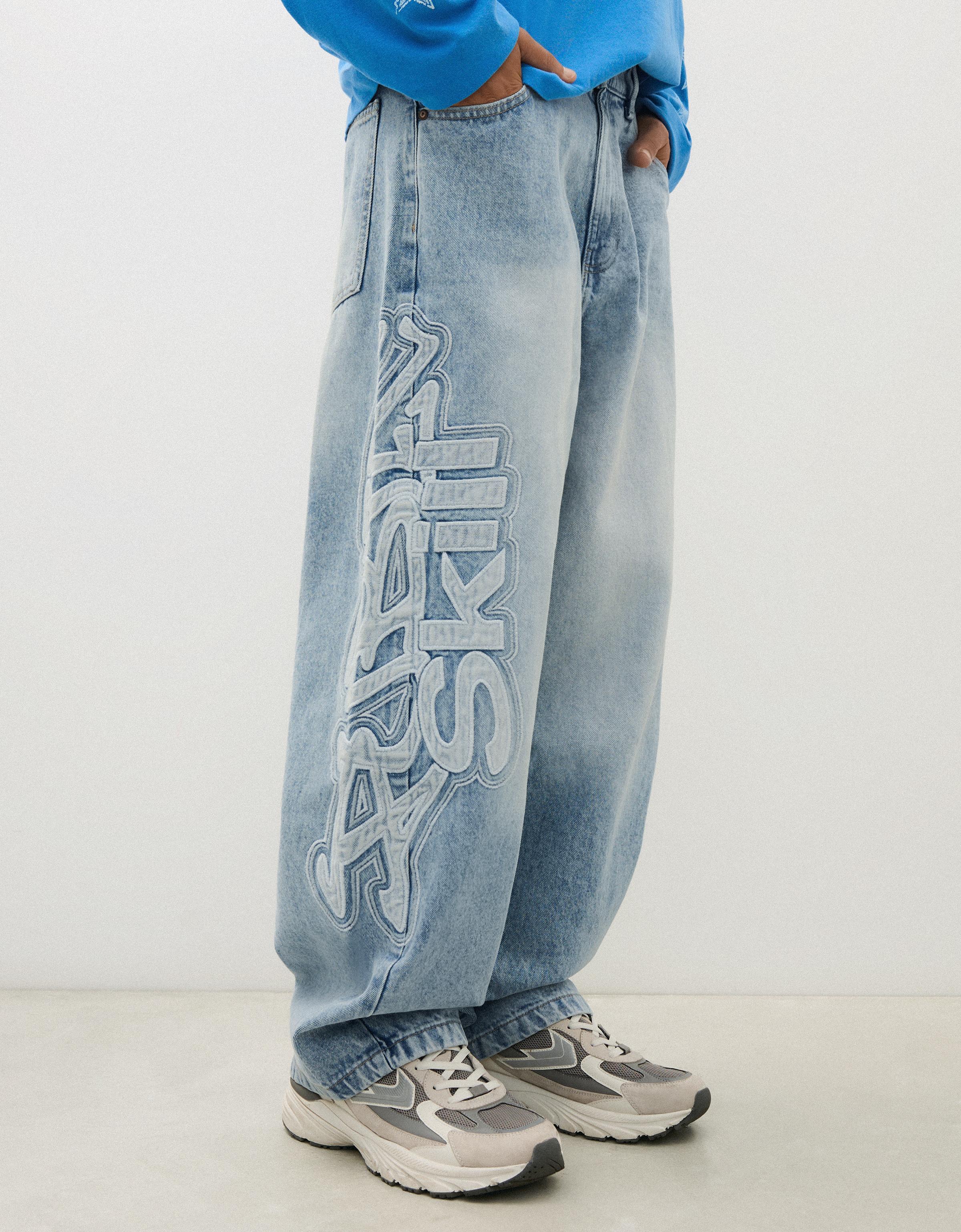 Super baggy jeans with side patches — Light blue