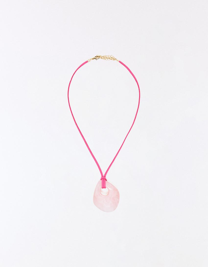 Kalung tali liontin resin-Merah muda