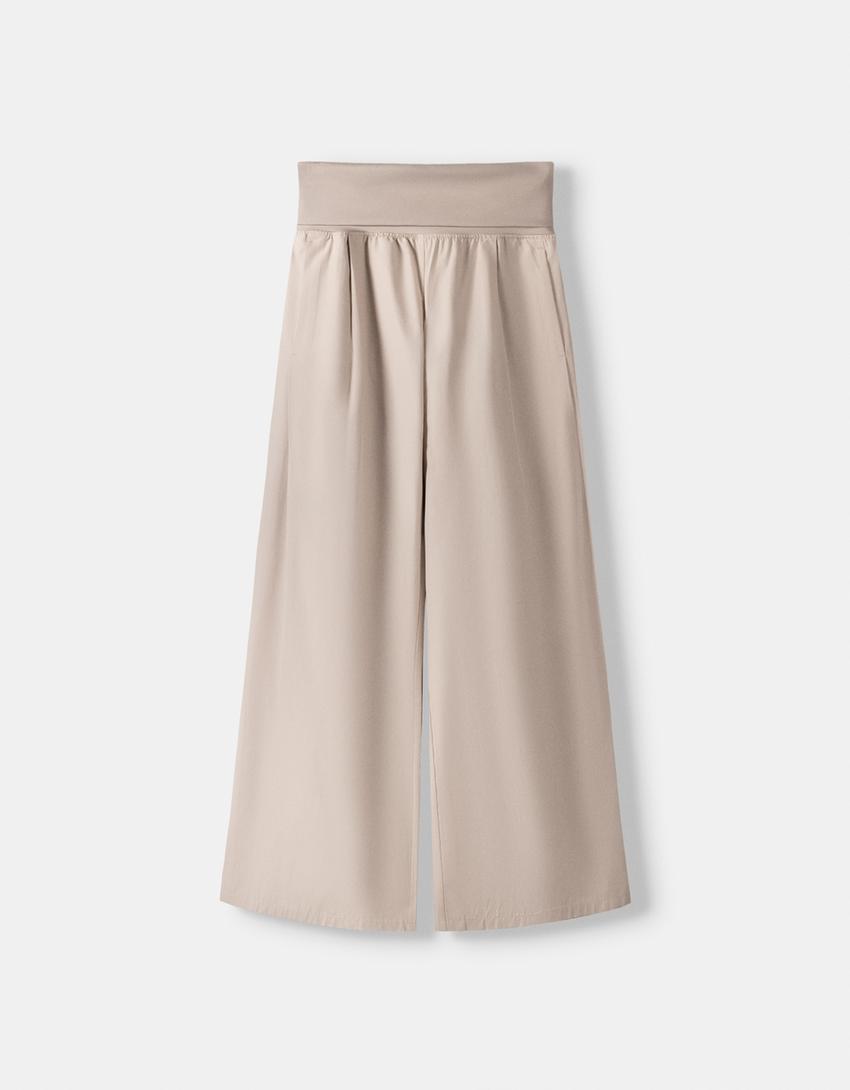 Wide-leg trousers with fold-over waist-Stone-5