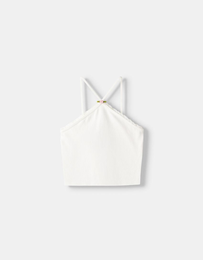توب هالتر بدون خياطة-أبيض مطفي-4