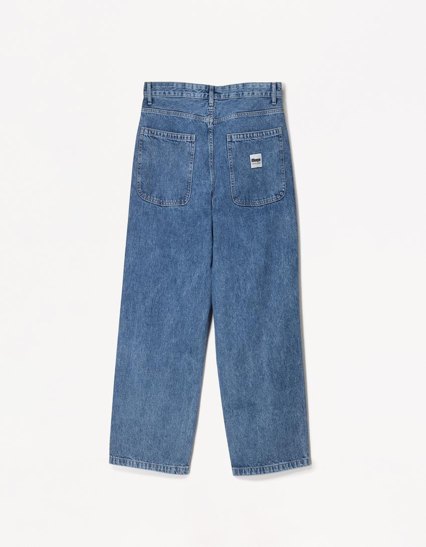 Loose fit baggy jeans-Gewassen blauw-1
