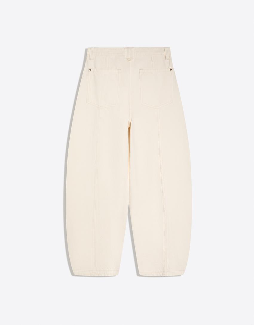 Crop barrel pantolon-Krem