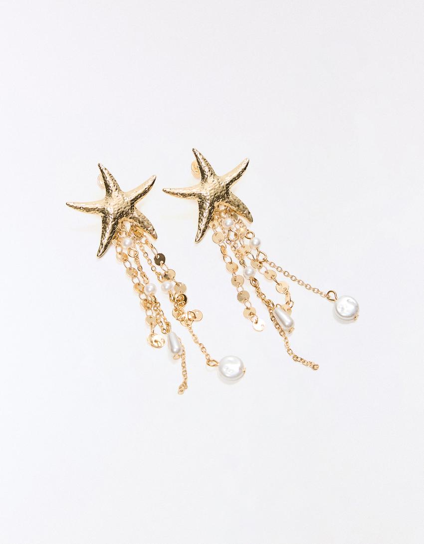 Deniz yıldızı şelale küpe-Altın