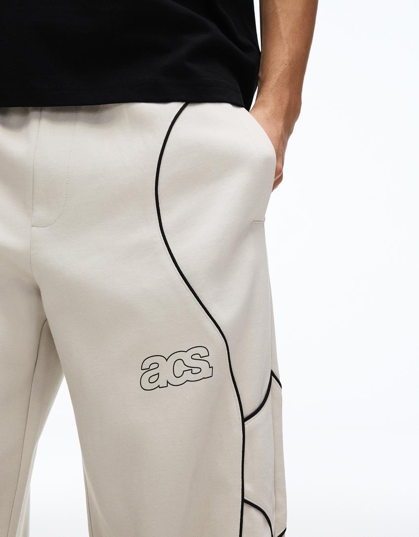 Balloon fit printed trousers-Stone