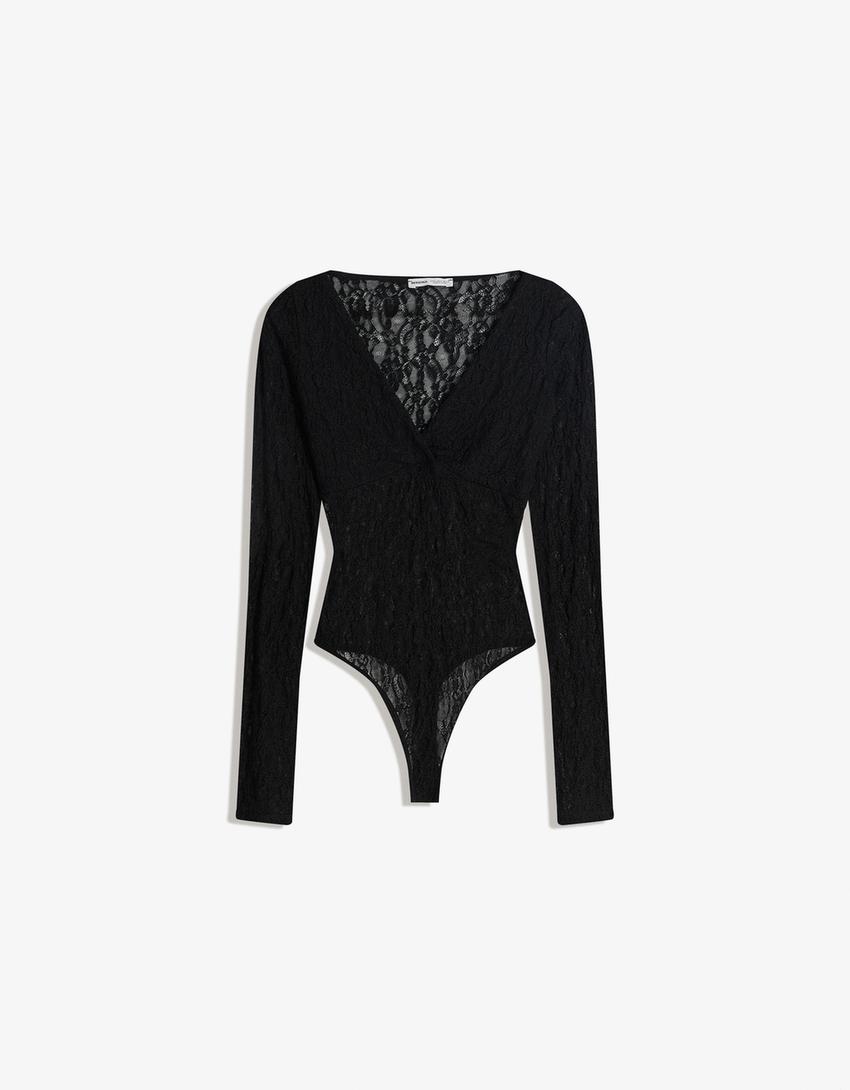 Bodi màniga llarga blonda-Negre