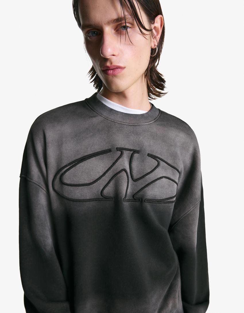 Sweat oversize effet délavé-Gris