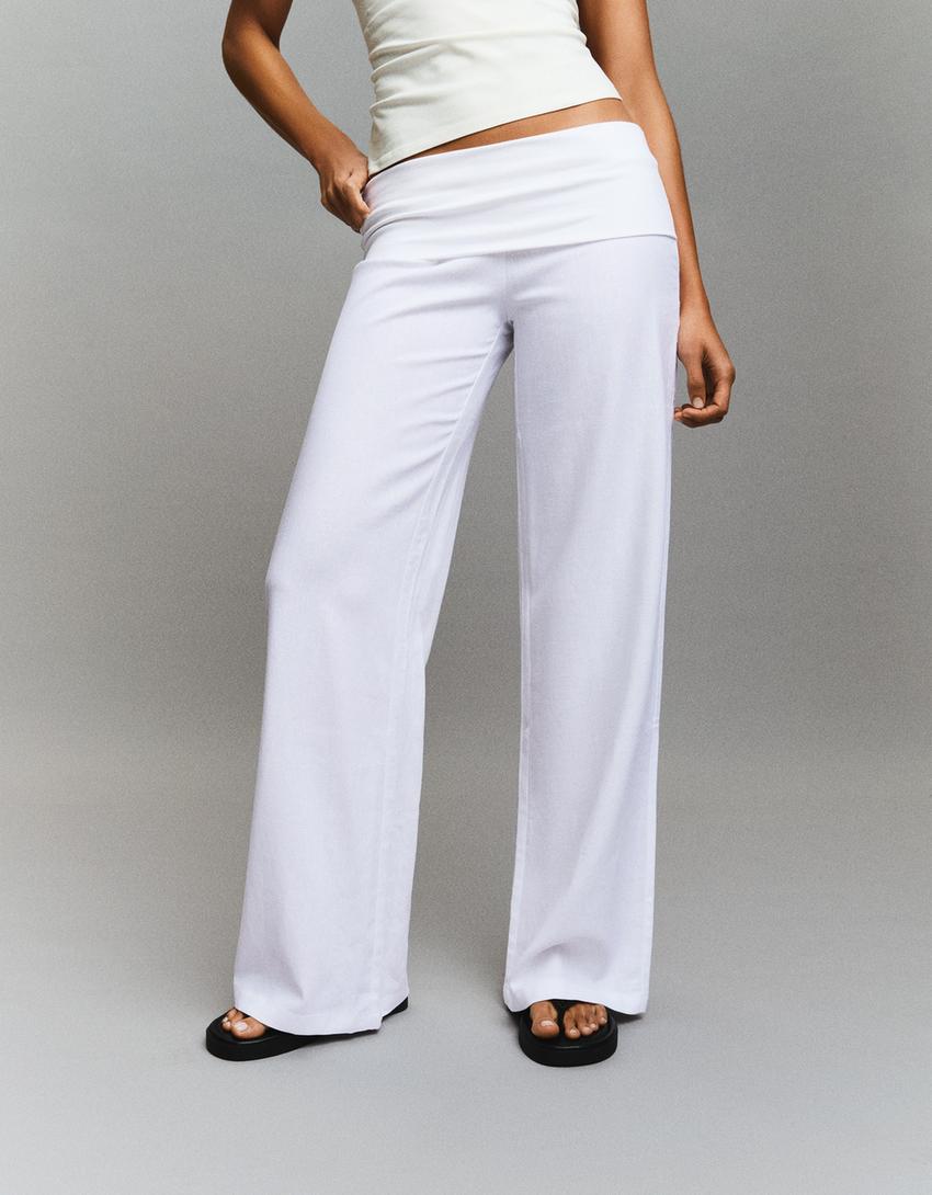 Turn-up waist trousers-White
