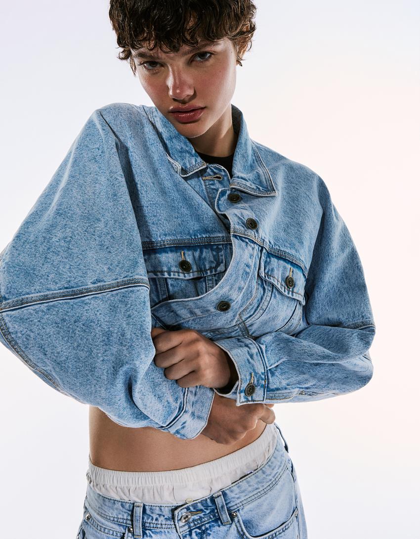 Cazadora denim cropped-Azul lavado-0