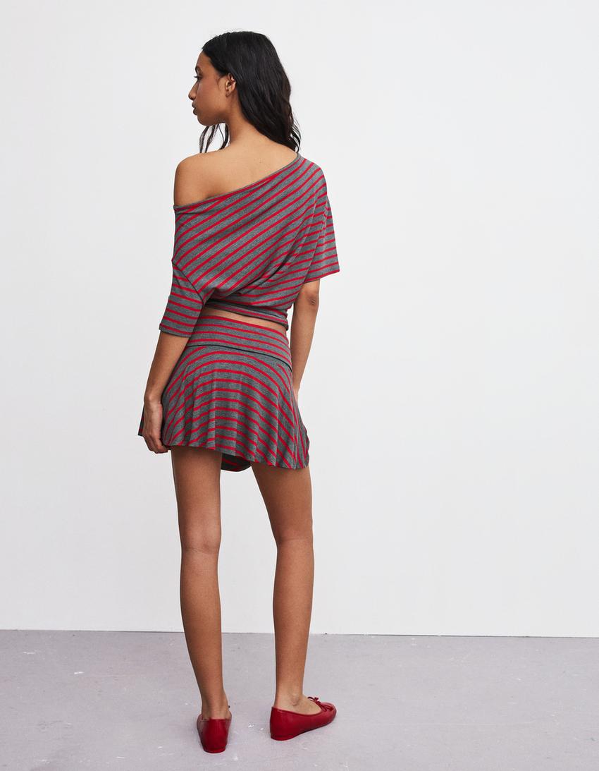 Double-waist flared mini skirt-Red