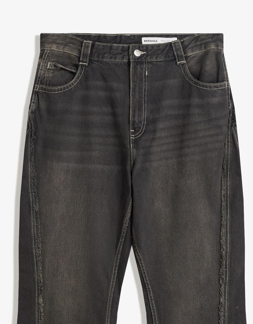 Saçaklı flare fit jean-Siyah-2