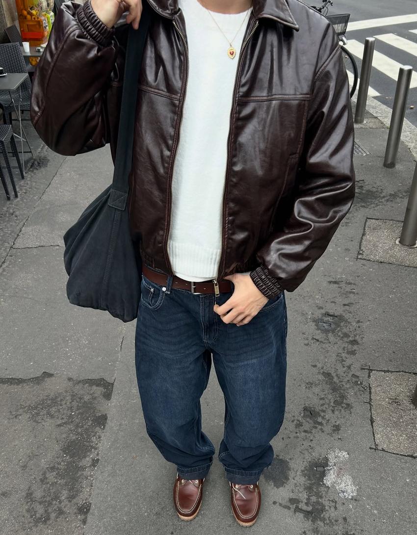 Cazadora efecto piel-Marrón