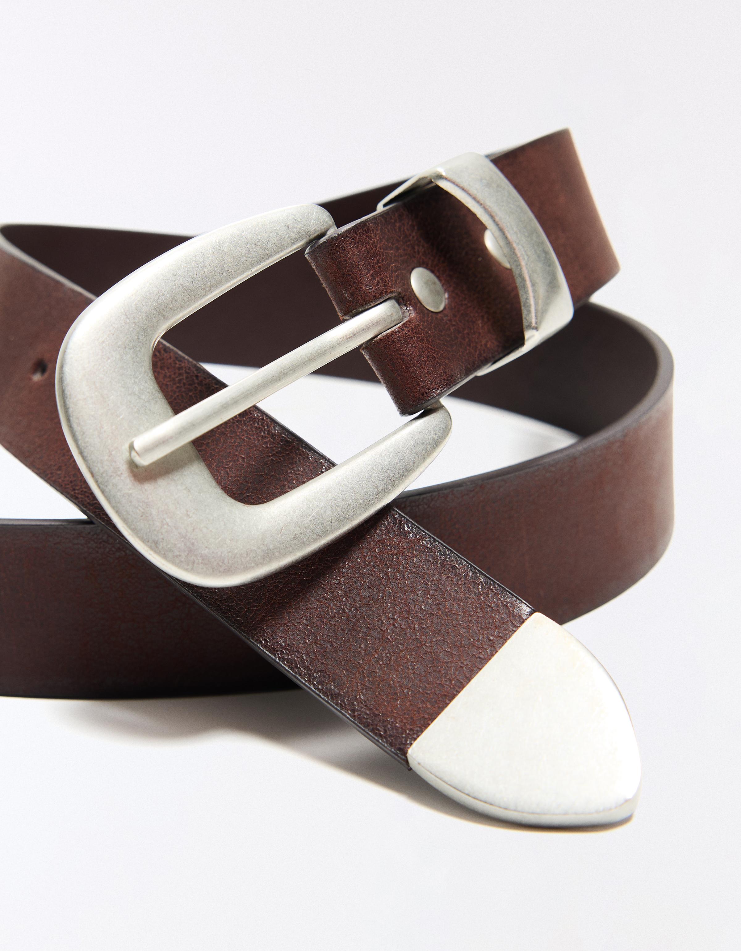 Belt with tip buckle — Brown