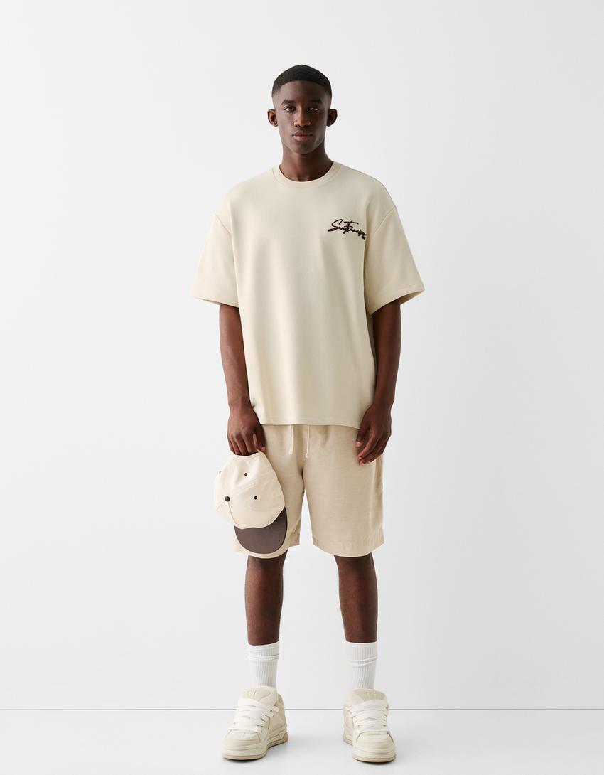 تيشرت ناعم بتطريز وبأكمام قصيرة-جملي-3