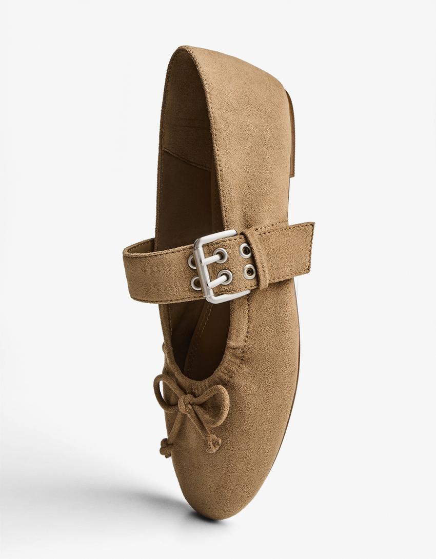 Buckled ballerina flats-Tan