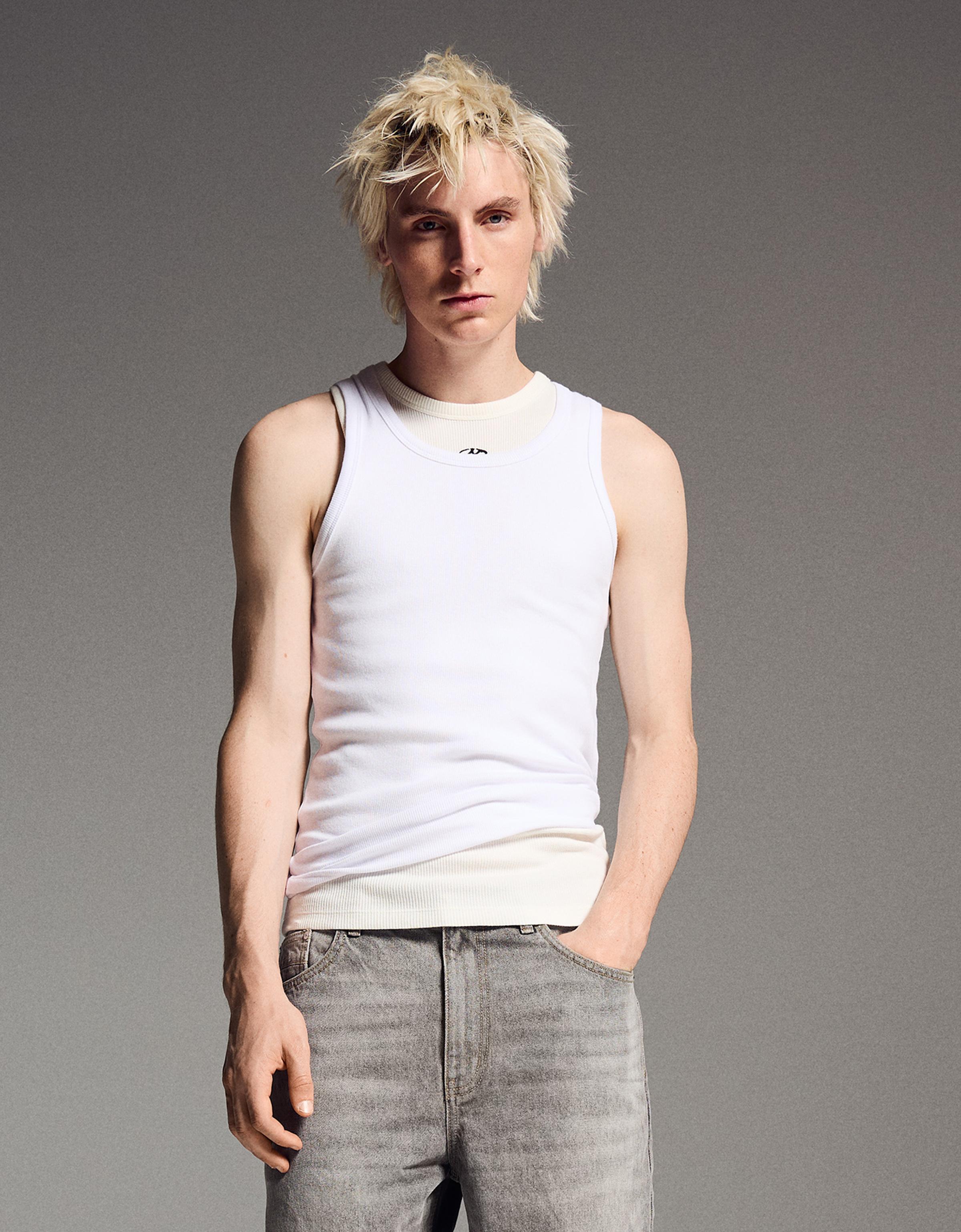 Ribbed vest top — White