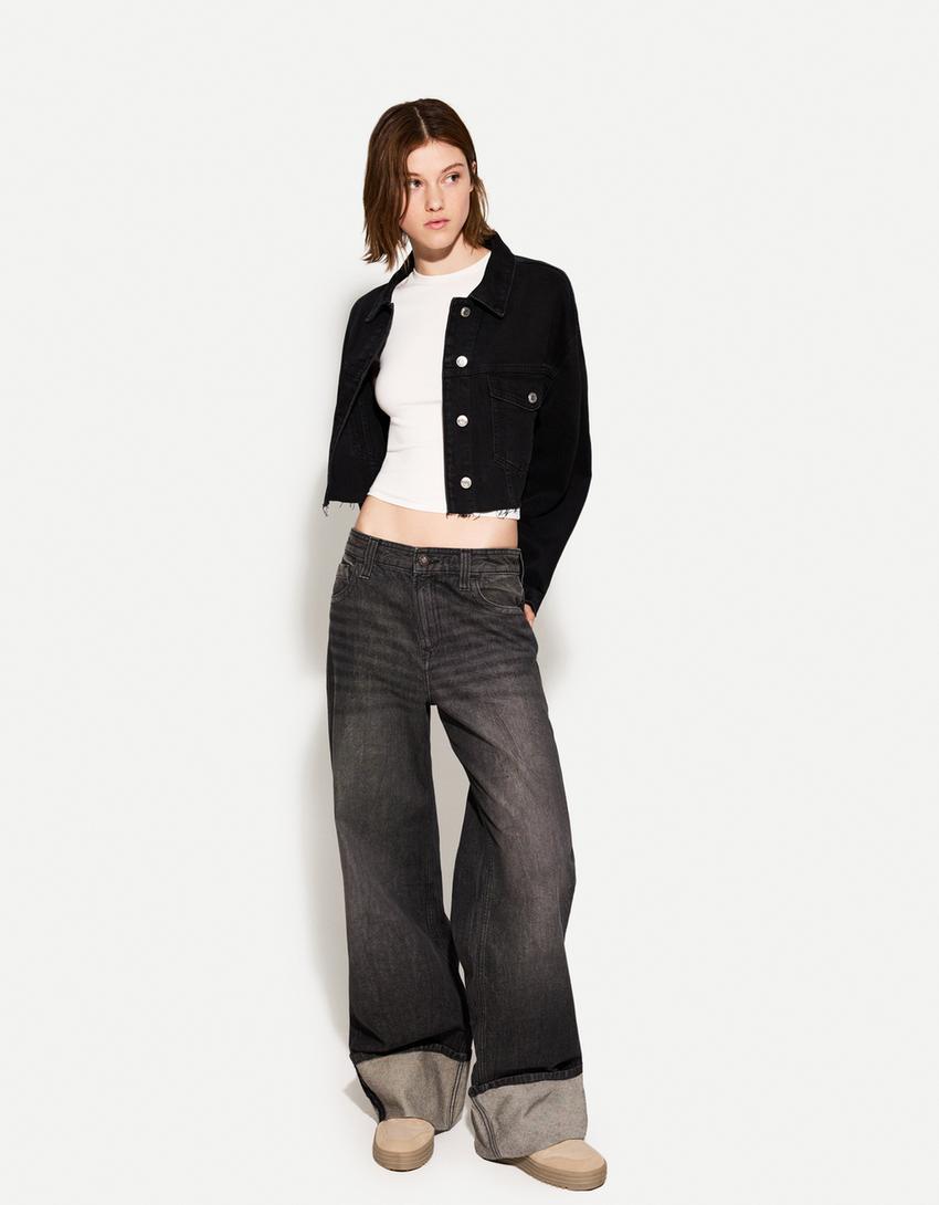 Geacă denim cropped-Negru