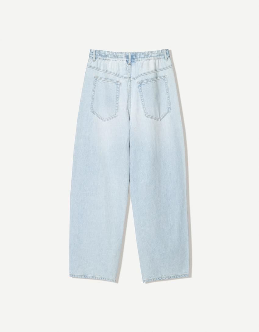Jeans barrel goma en cintura-Azul claro-4