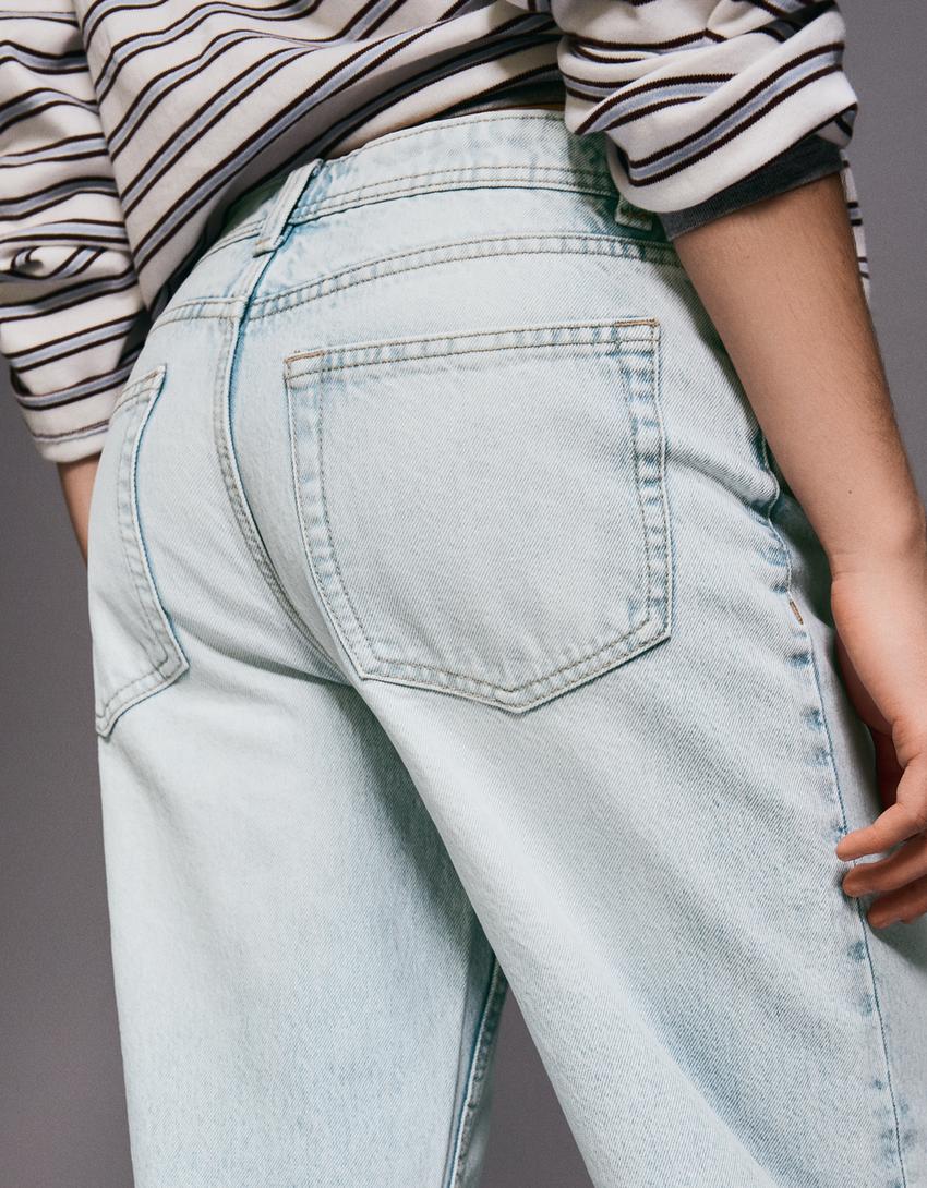 Jeans baggy cintura média-Azul lavado