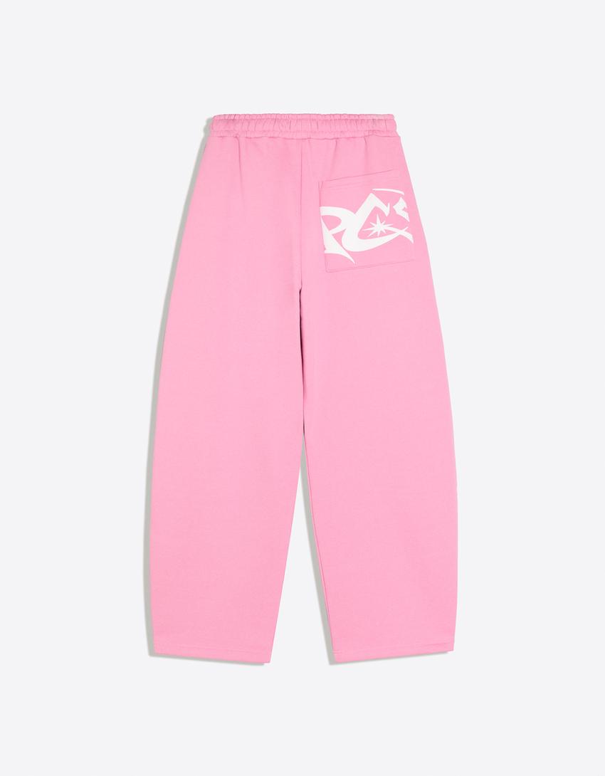 Balloon trousers with side print-Pink