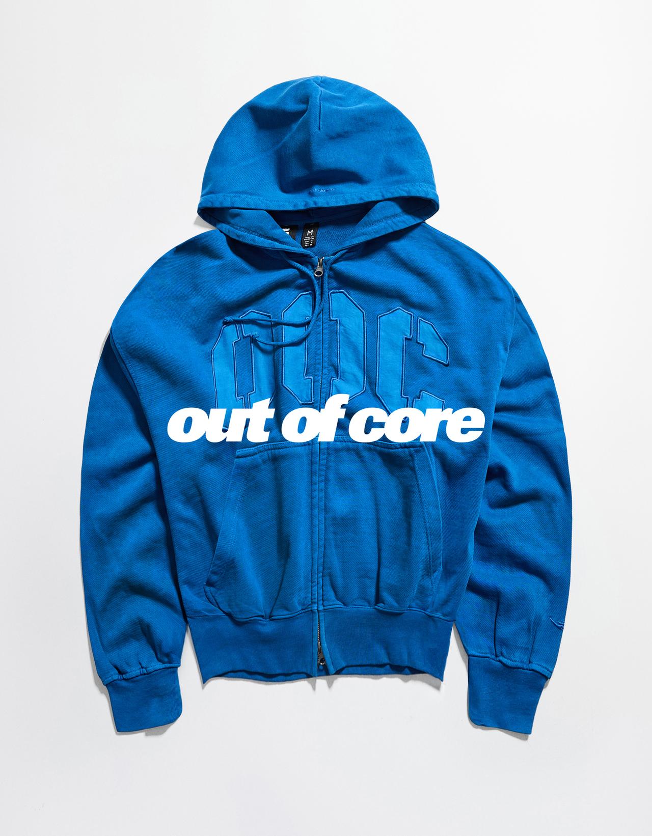 Hood sweatshirt with OUT OF CORE patch — Blue