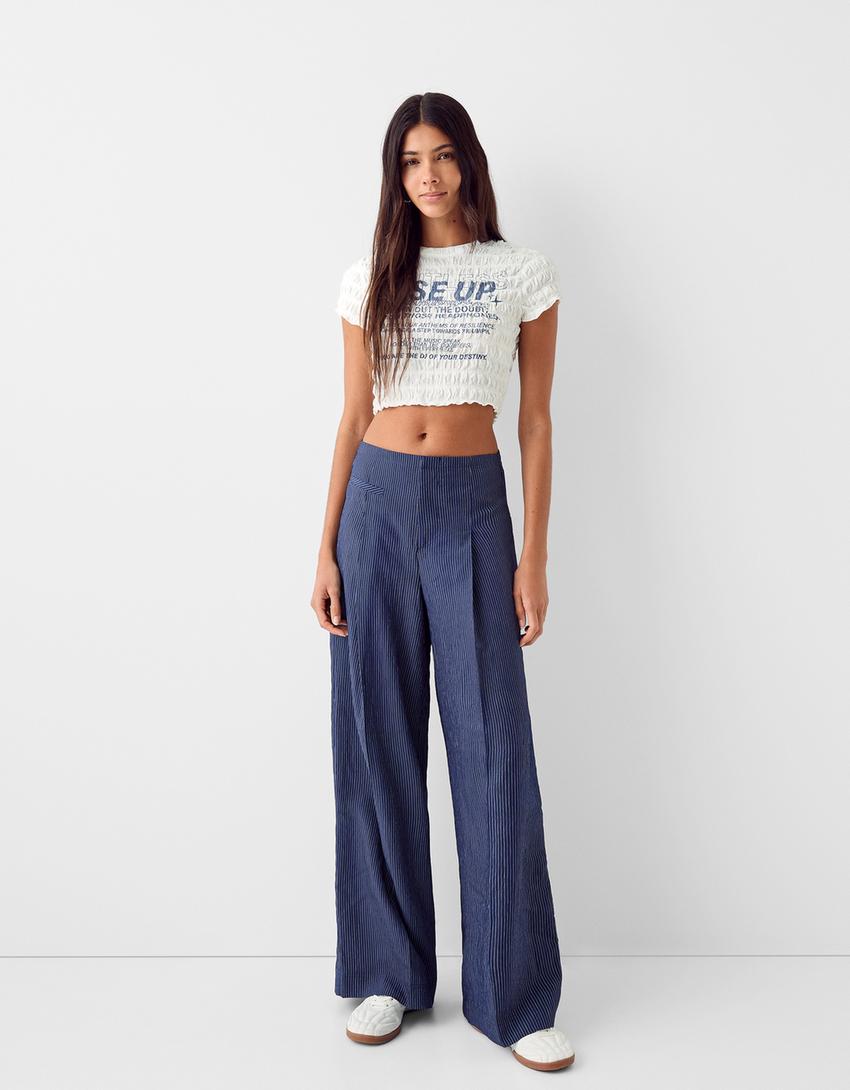 Short sleeve waffle-knit T-shirt with print-Off white-3