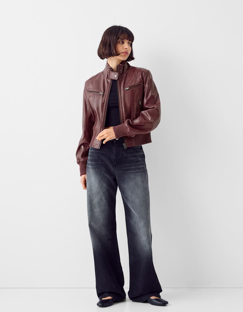 Faux leather jacket-Burgundy