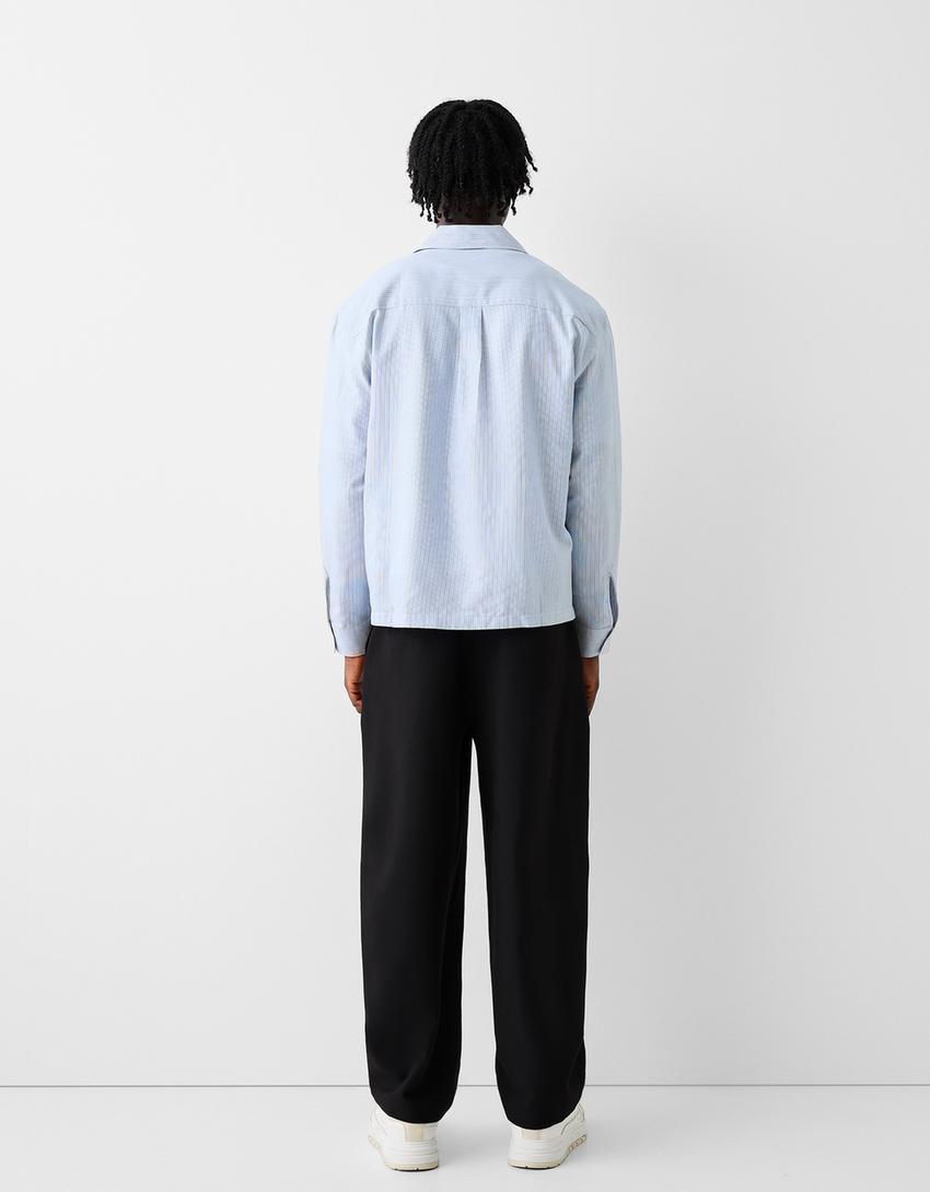 قميص بوبلين مقلم بأكمام طويلة-أزرق-1