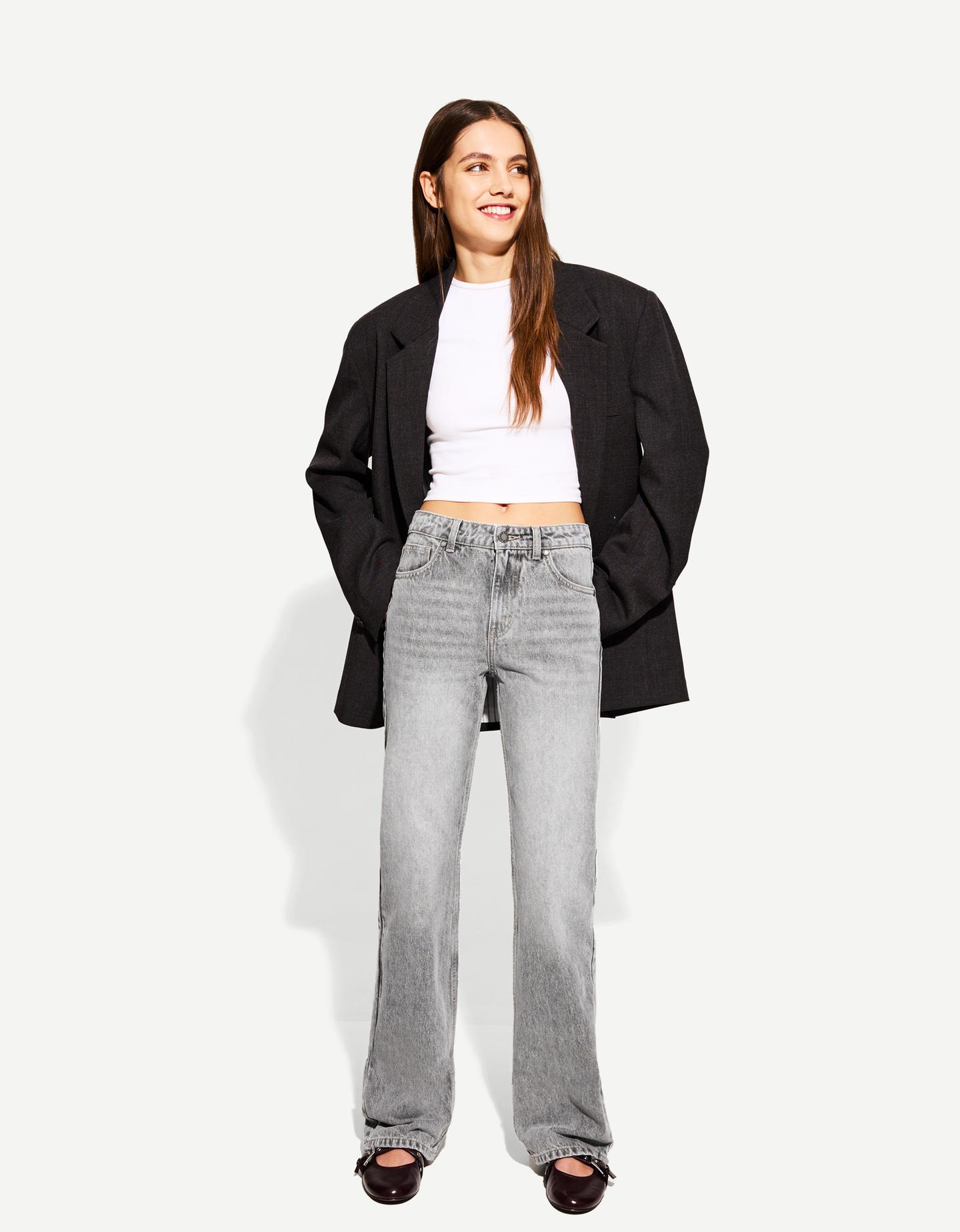 Bershka Straight-Jeans Mit Wide-Leg Damen 40 Grau günstig online kaufen