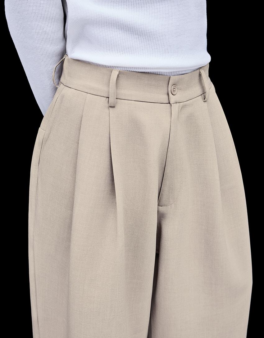 Super baggy tailored fit trousers-Stone