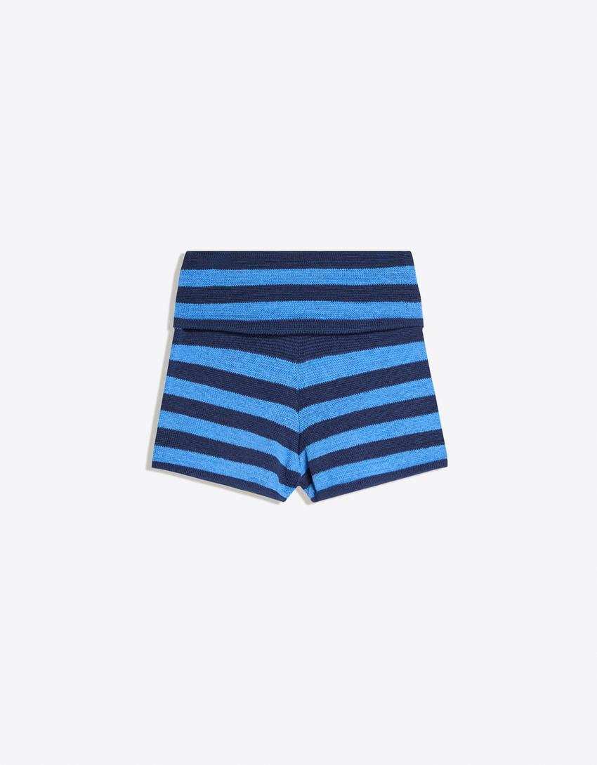 Strickshorts mit umgeschlagenem Bund-Blau