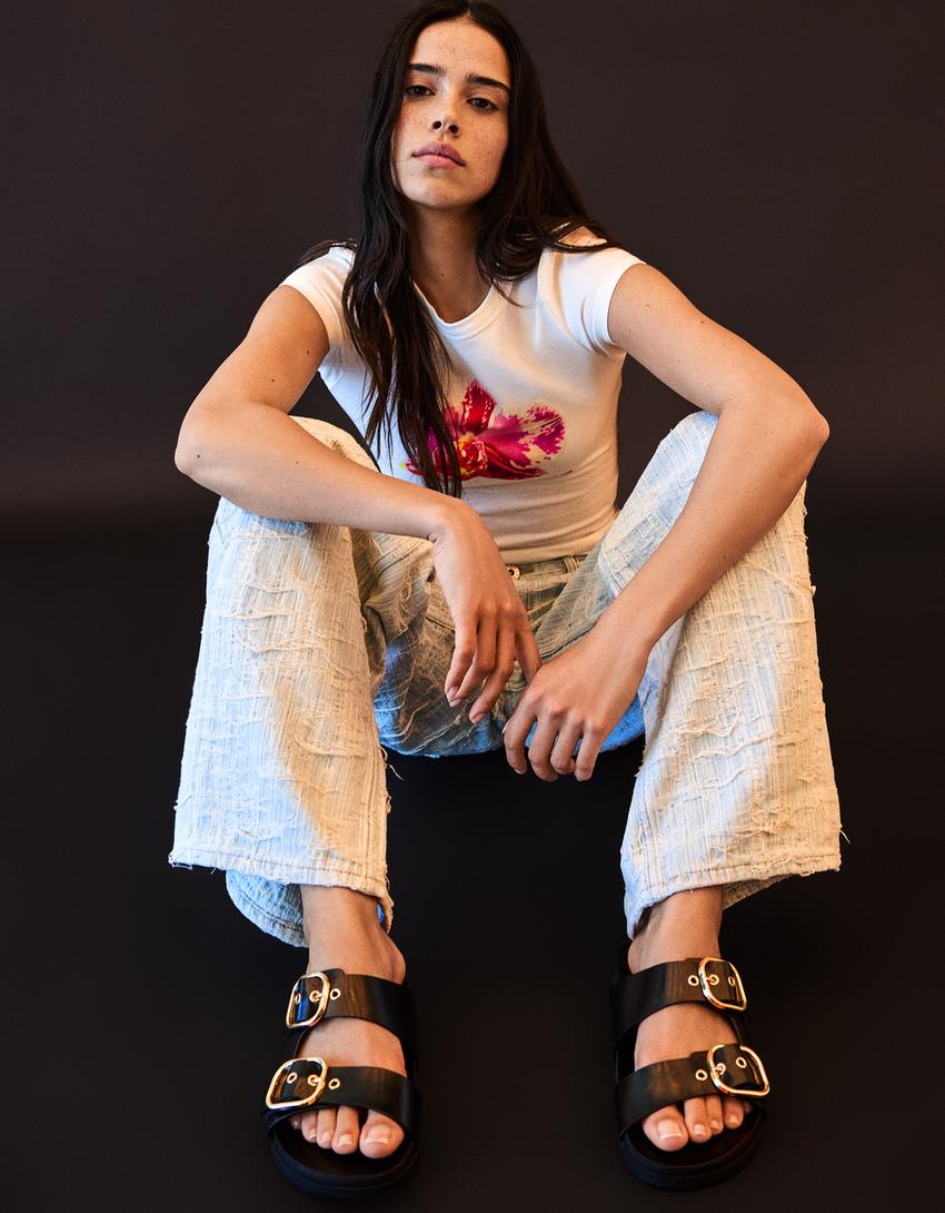 Flat slider sandals with buckles - Main Image