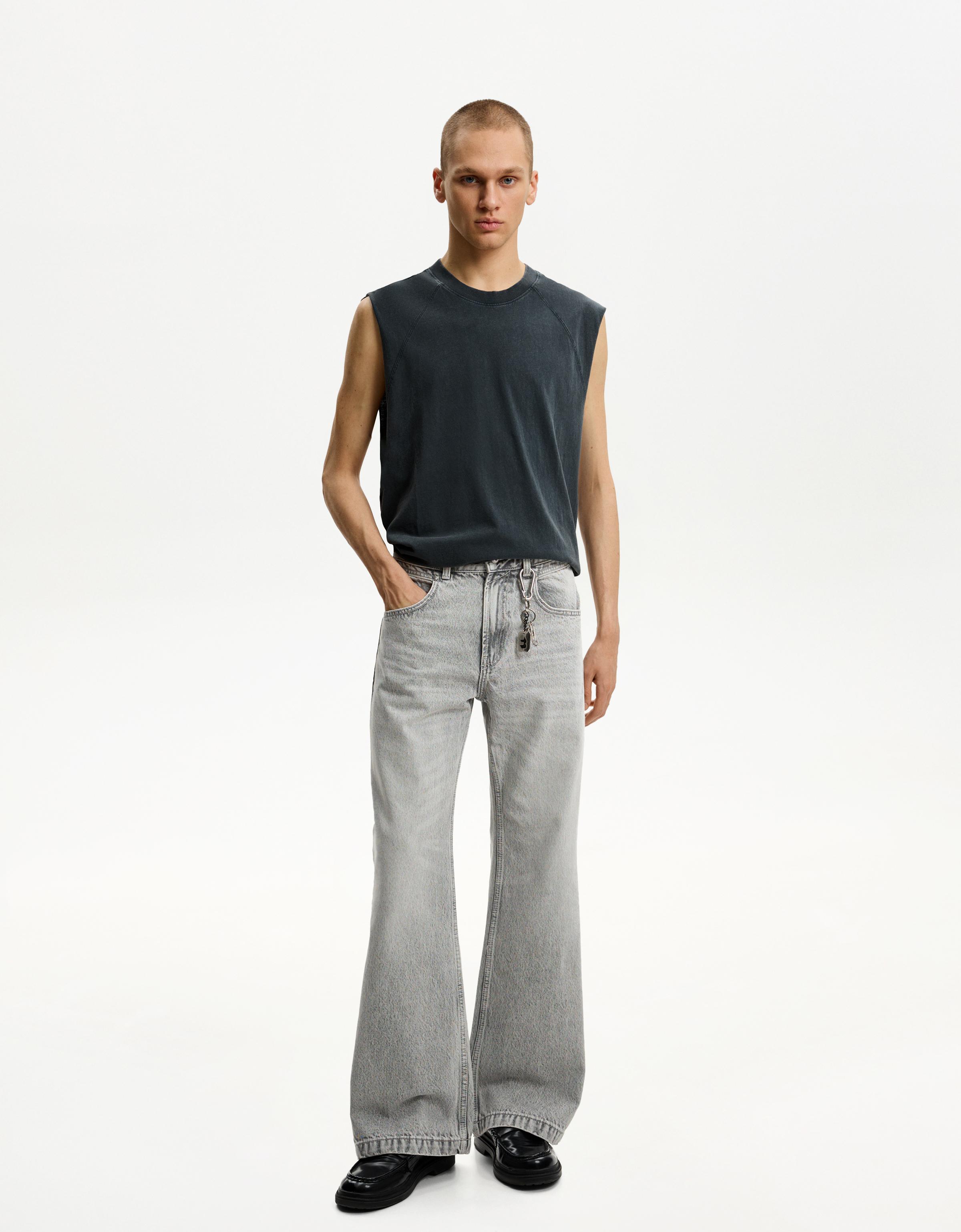 Bershka Jeans-Schlaghose Herren 40 Grau