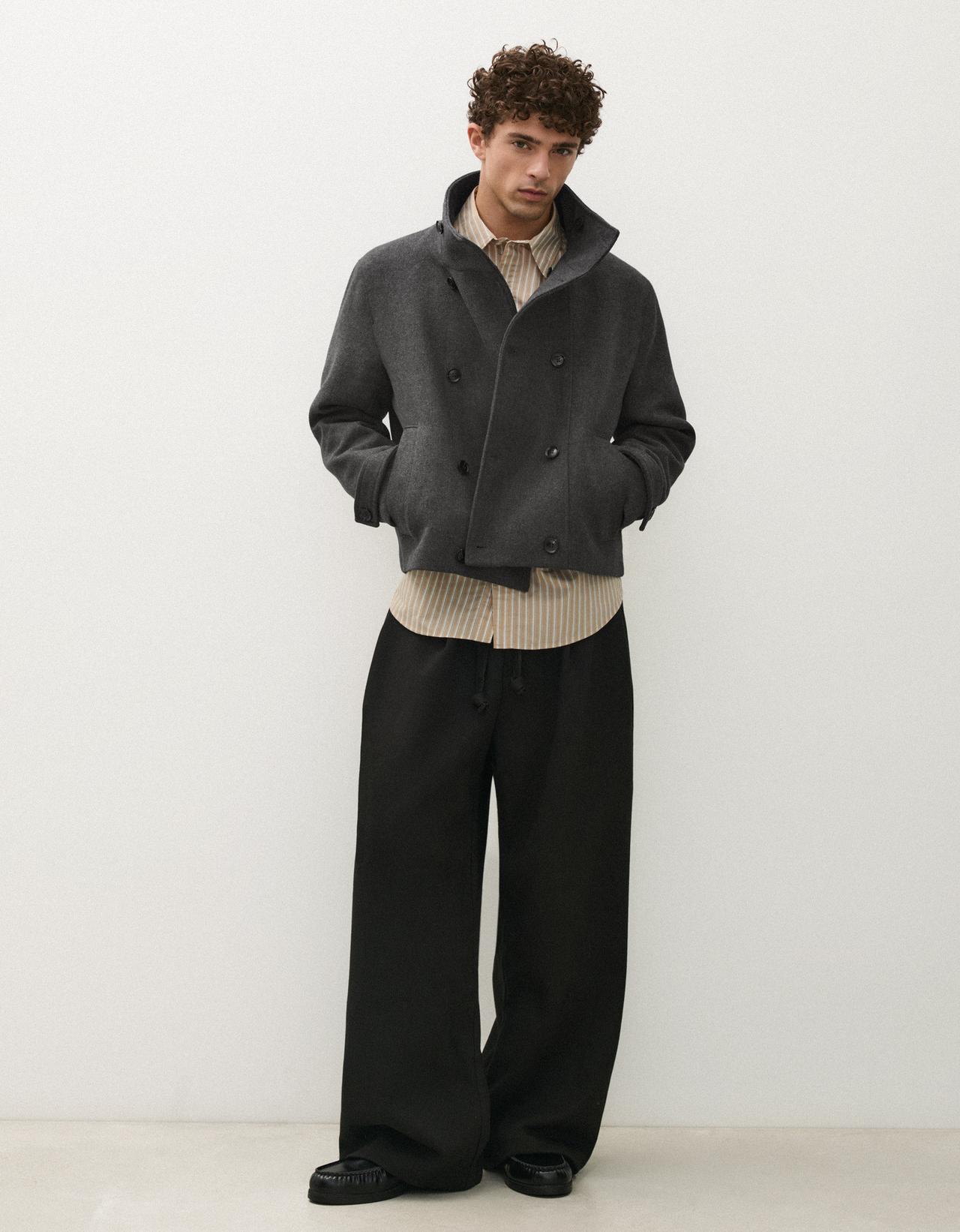 Felt-effect jacket with funnel neck — Grey