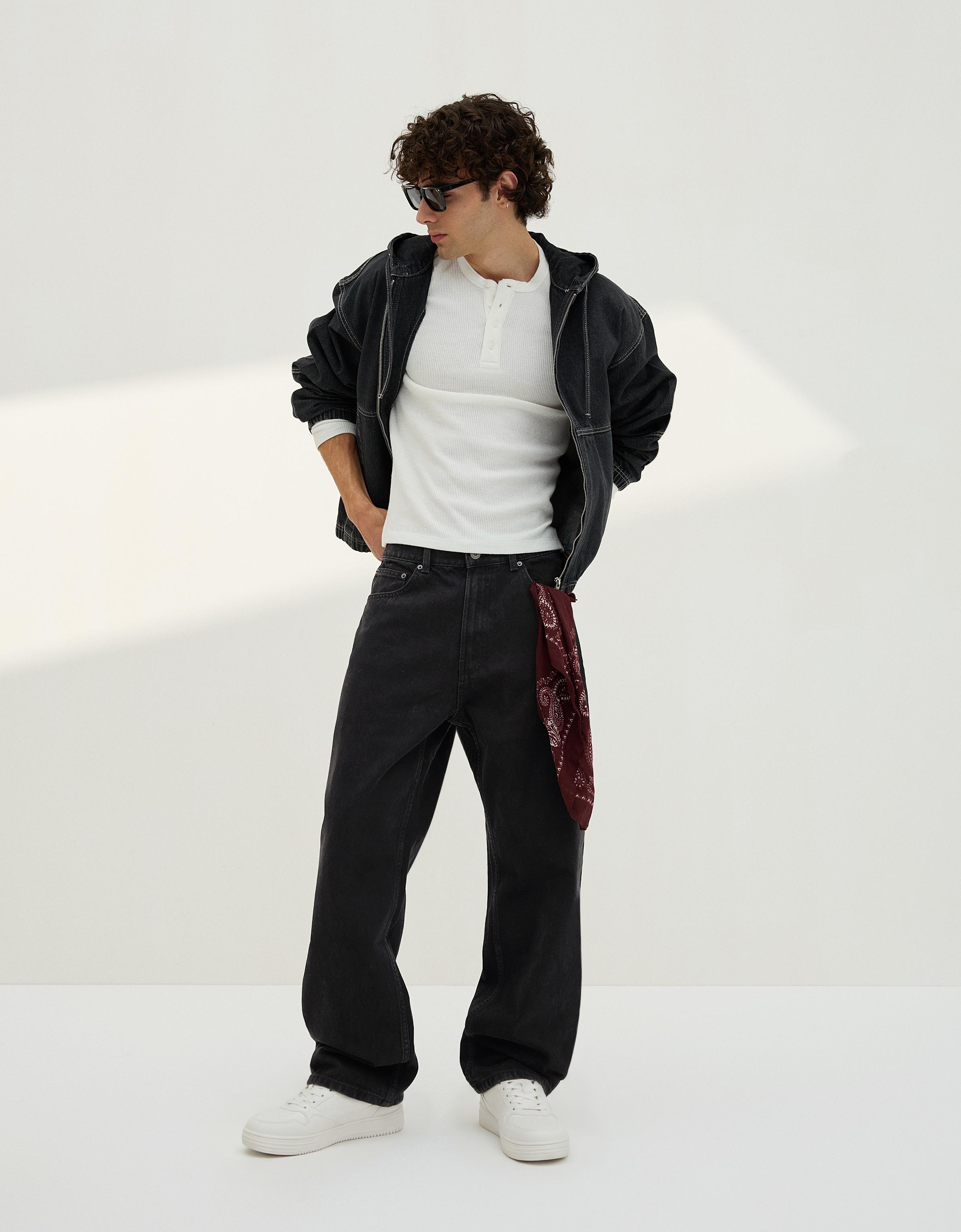 Bershka Jeans Baggy Hombre Negro
