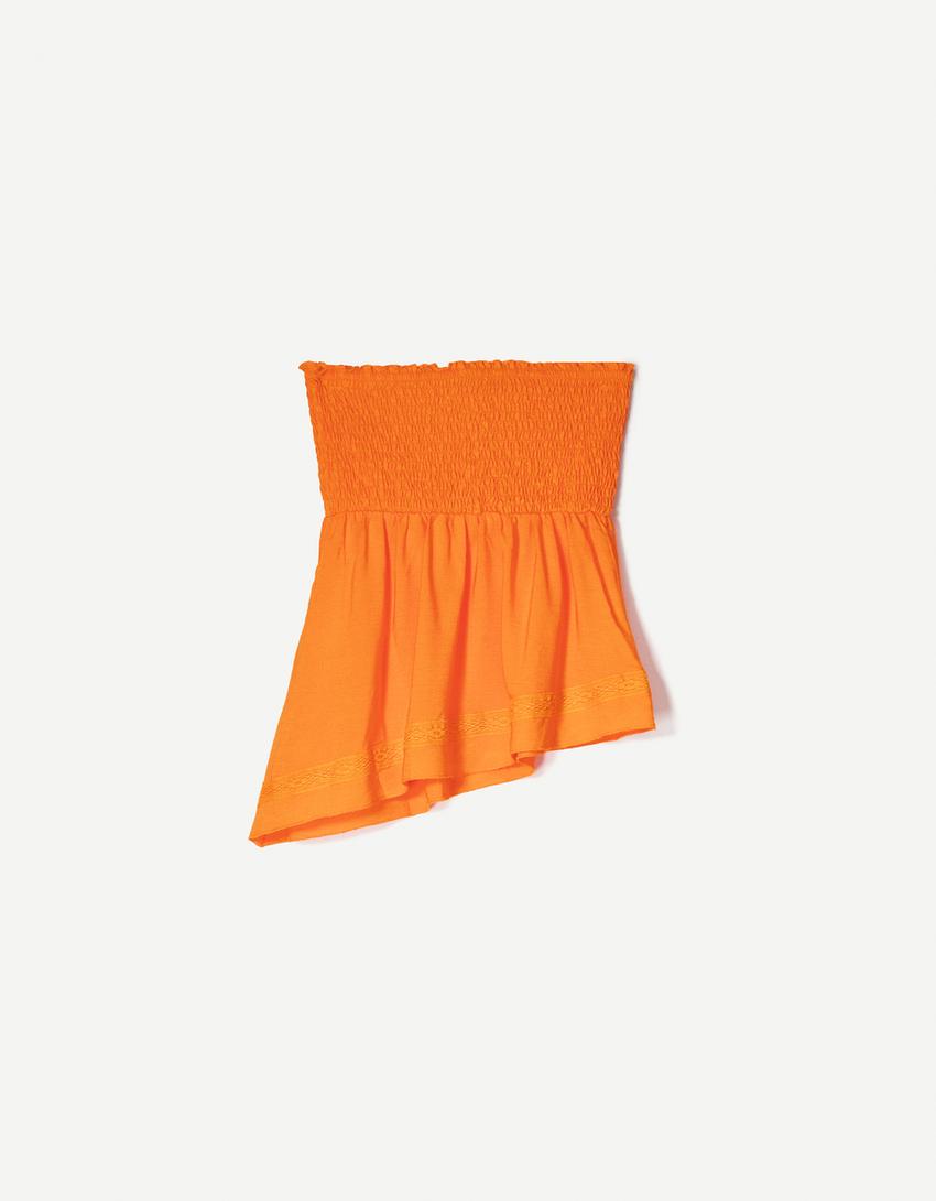 Textured bandeau T-shirt-Orange-4