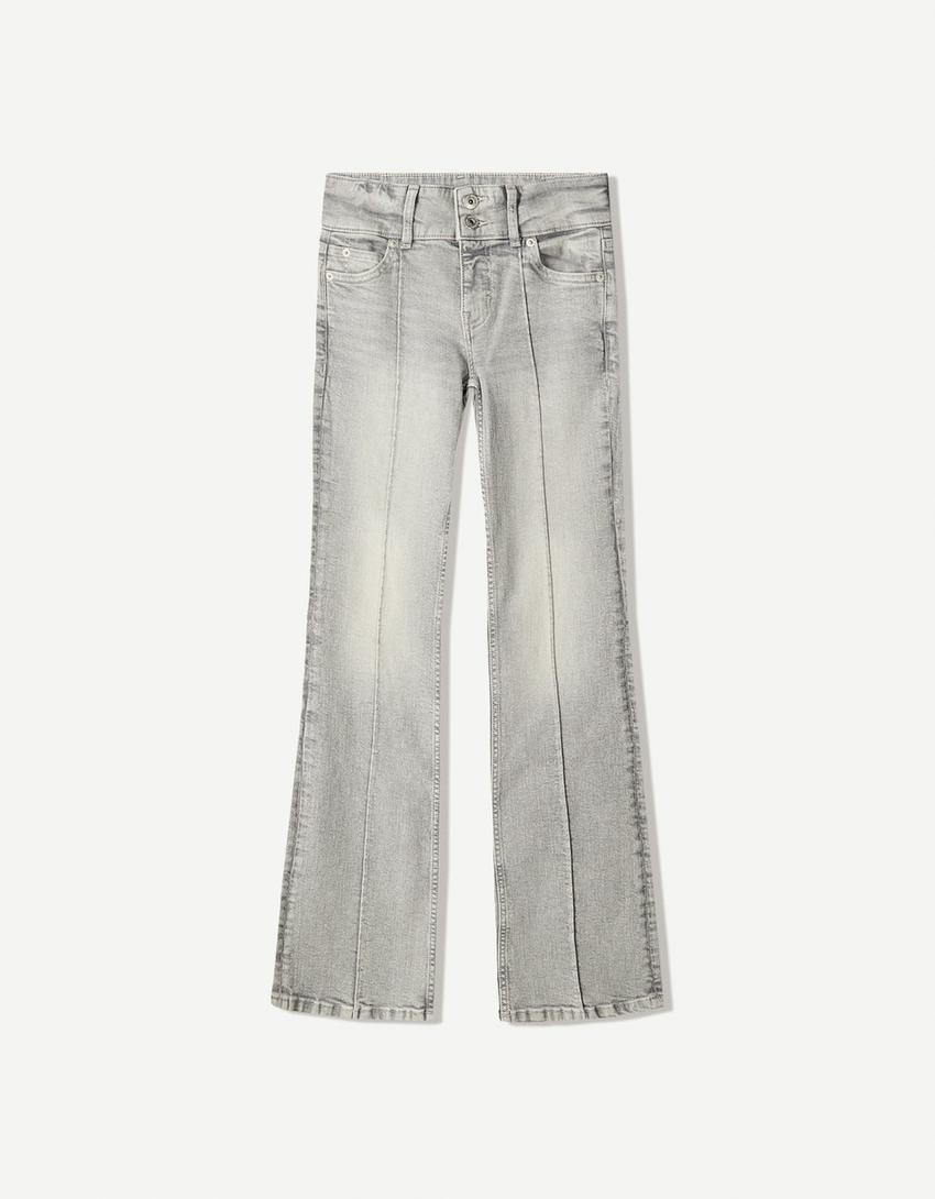 Jean bootcut taille basse-Gris foncé-0