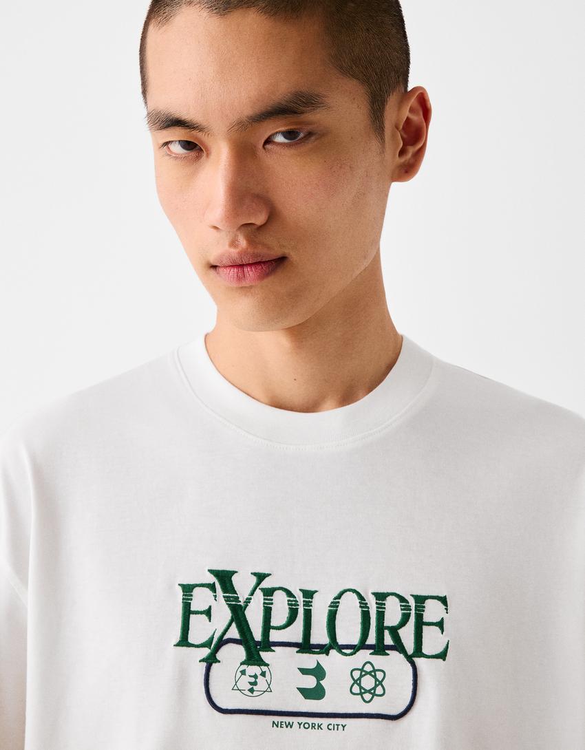 Camiseta manga curta boxy fit bordado-Branco-6