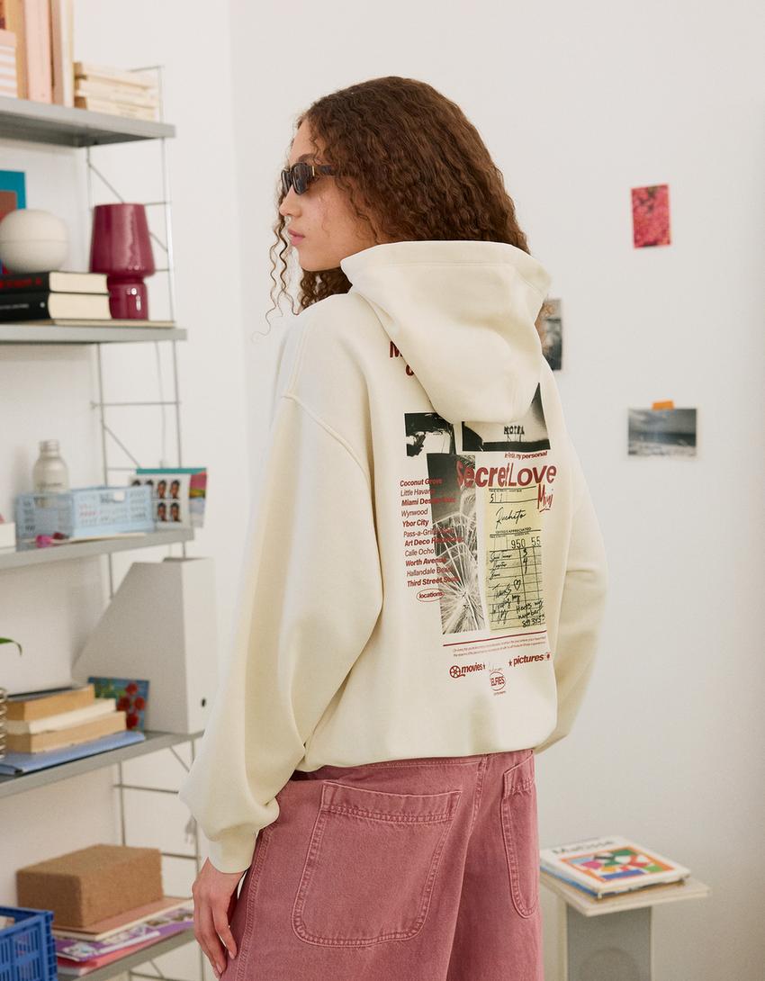 Hoodie met print-Ecru