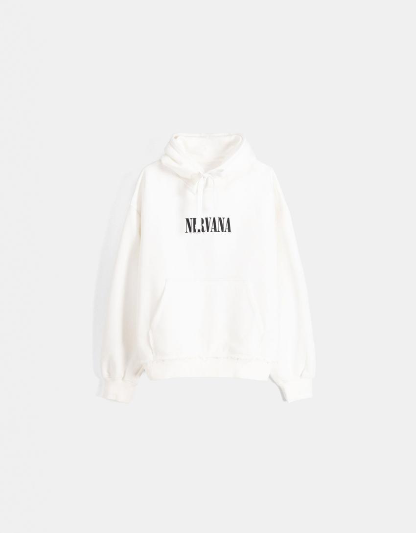 Sweat Nirvana capuche imprimé-Blanc-4