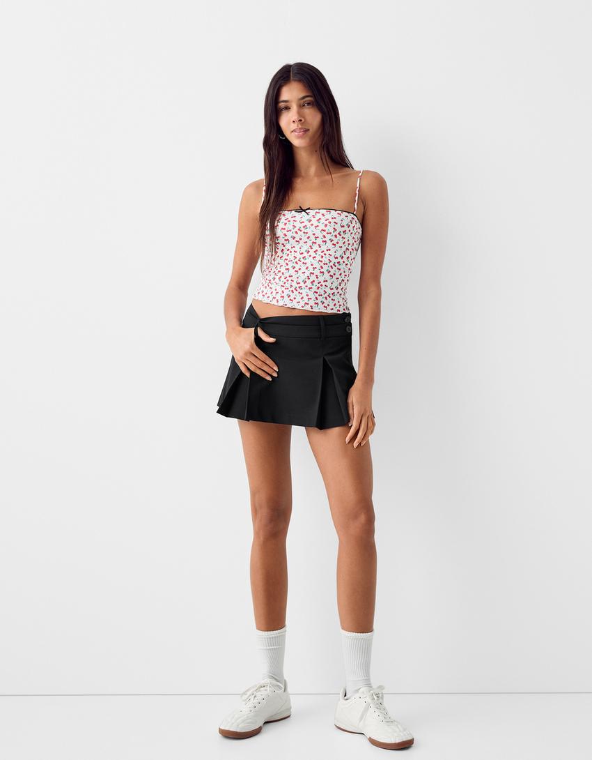 Tailored skort with box pleats-Black