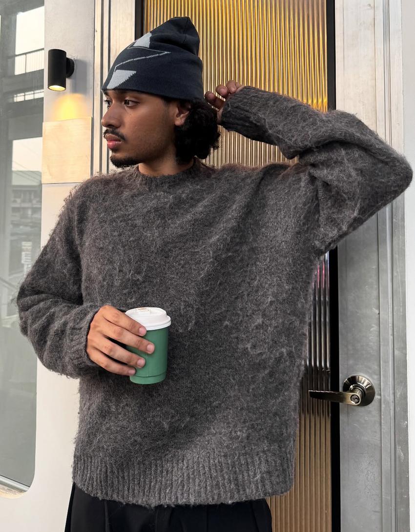 Brushed effect sweater-Dark grey