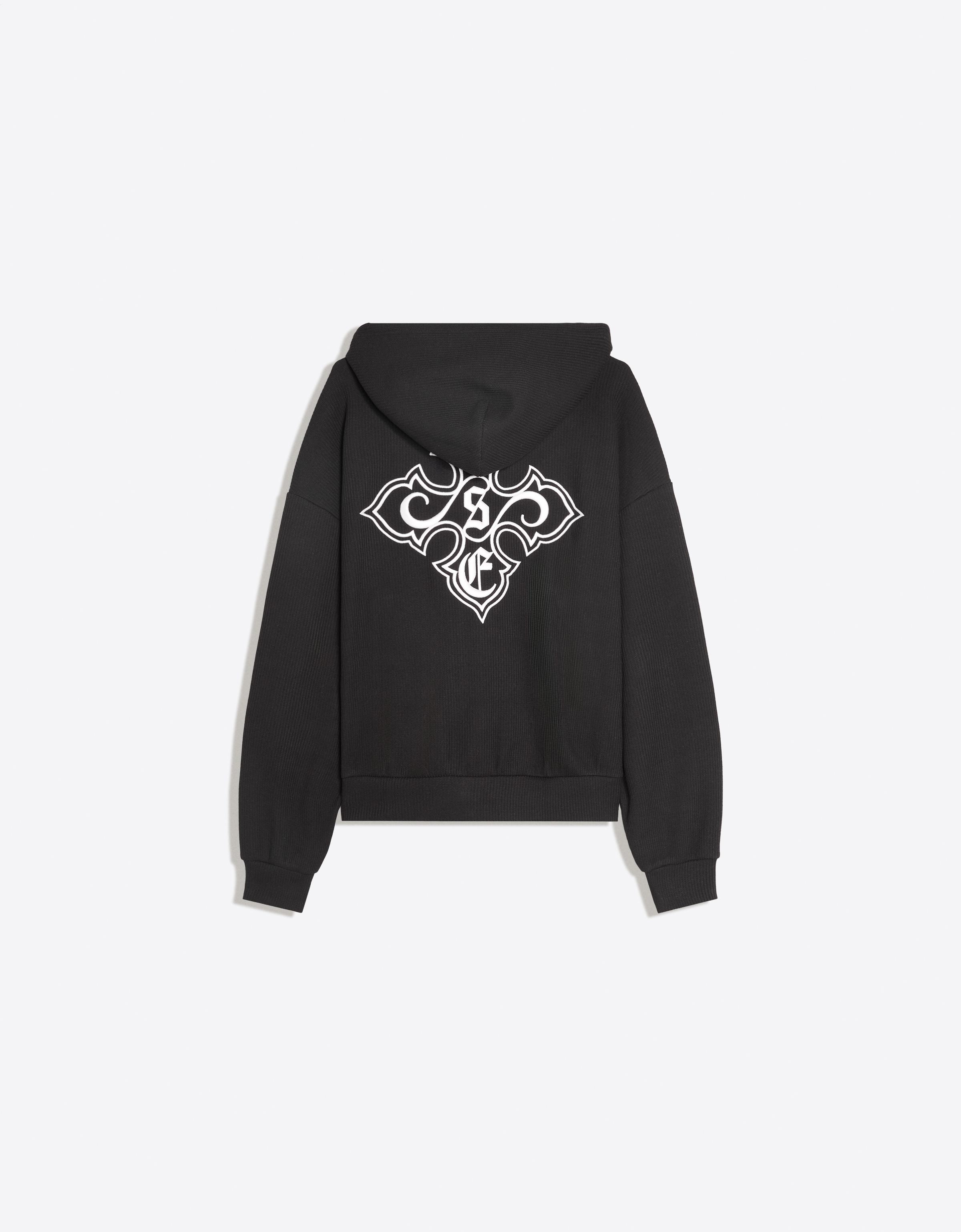 Embroidered waffle-knit hoodie — Black