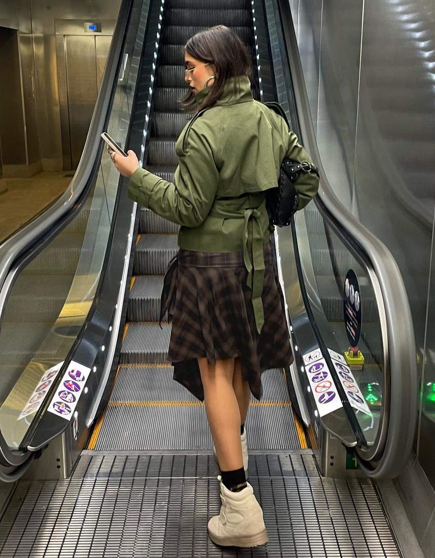 Printed tie midi skirt-Brown