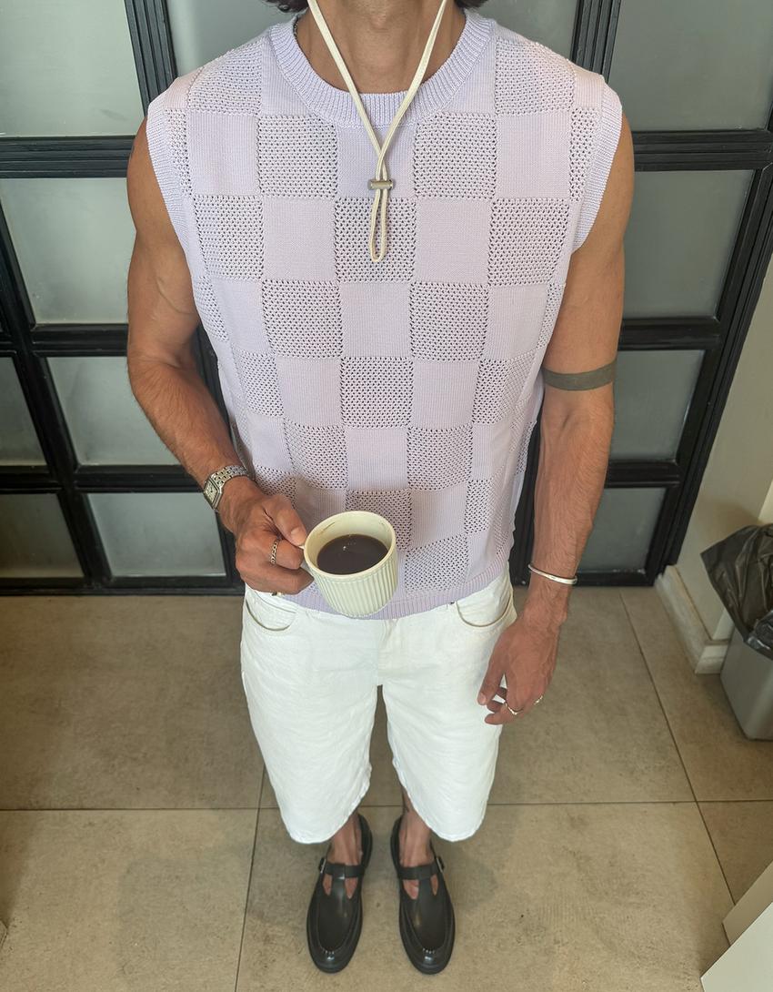 Plaid boxy-fit vest-Violet-2