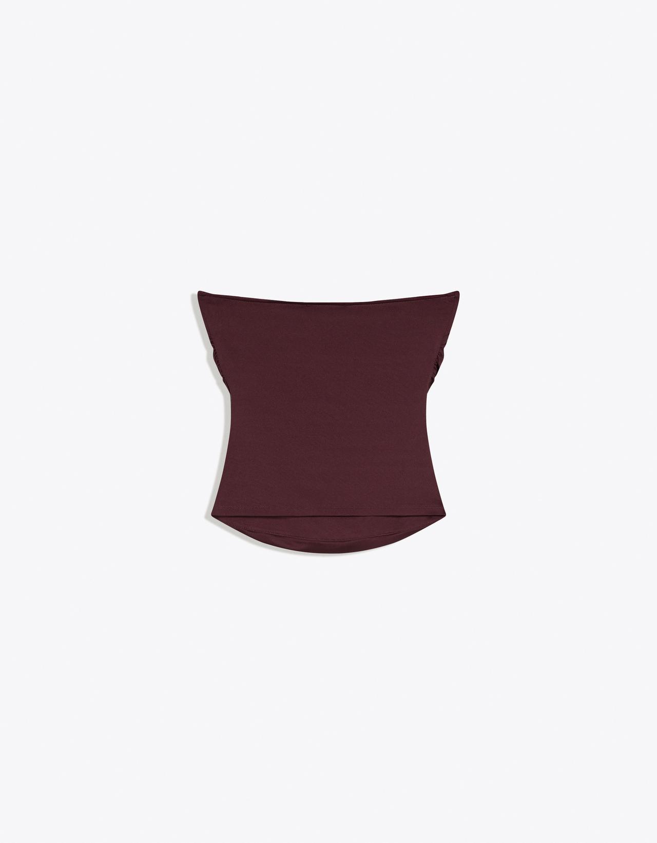 Ruched polyamide bandeau top — Burgundy